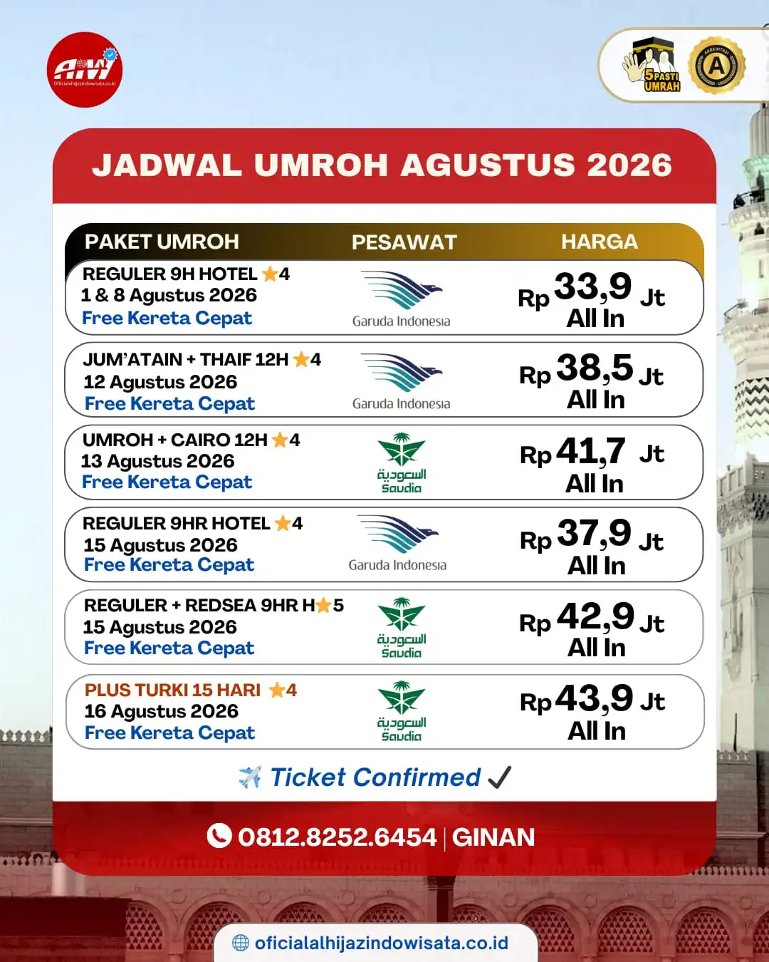 paket umroh agustus 2026 alhijaz