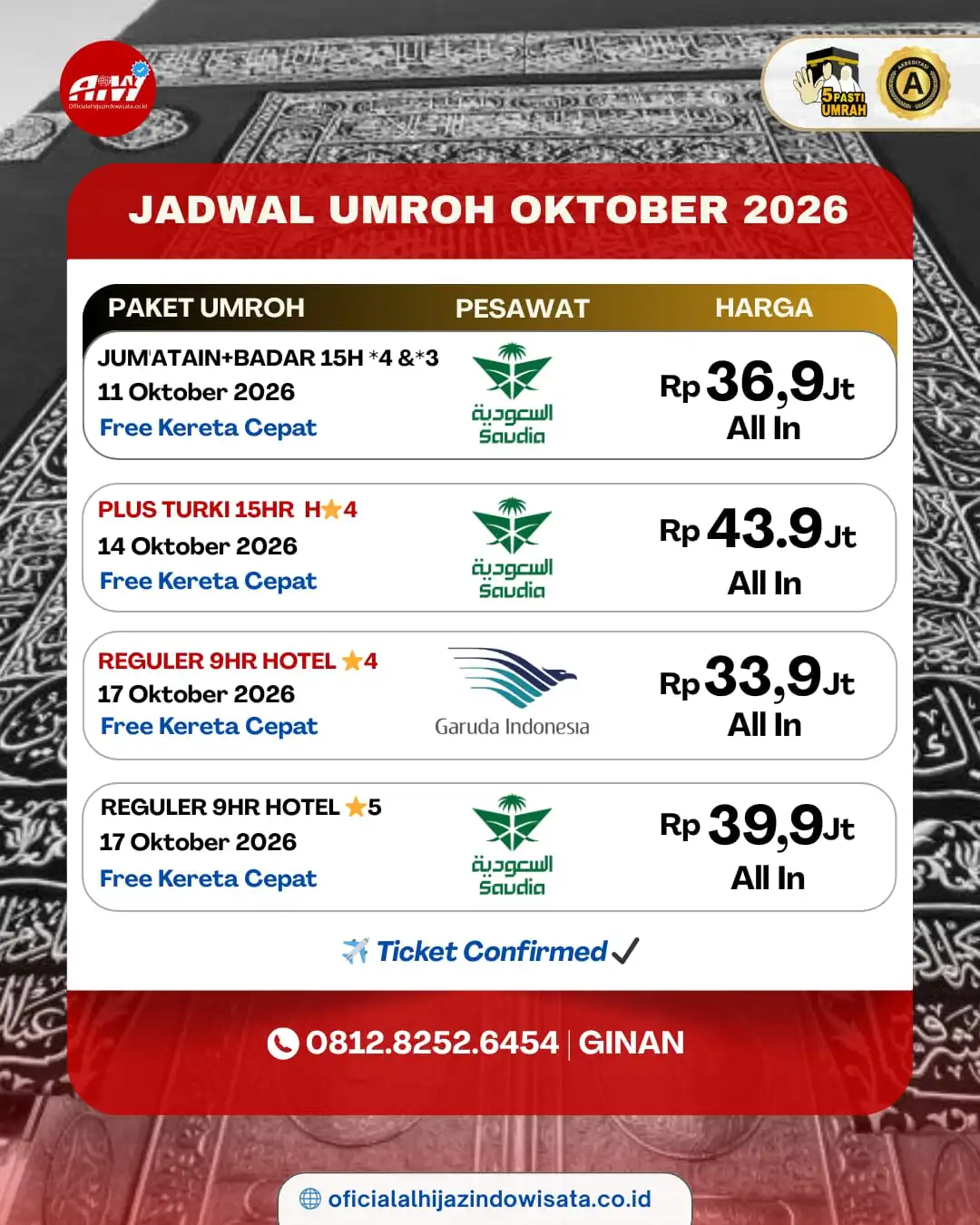 pilihan lengkap paket umroh oktober 2026 alhijaz
